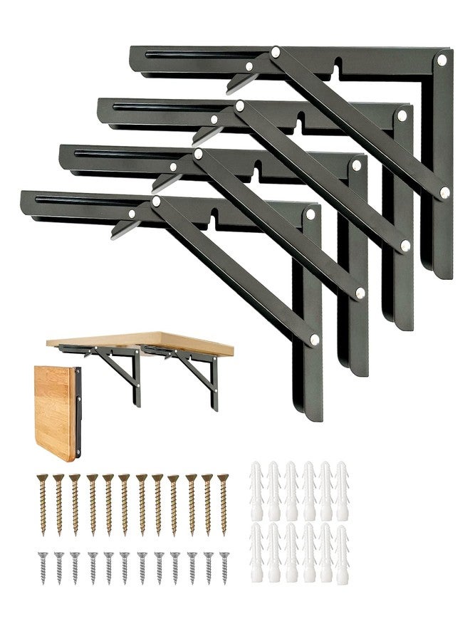 Medach Folding Shelf Brackets, 12 Inch 4 Pcs Heavy Duty Folding Shelves Brackets, Collapsible Shelf Brackets for Foldable Shelf, Bench Table, Fold Down Table Brackets Wall Mounted Space-Saving - Image 1